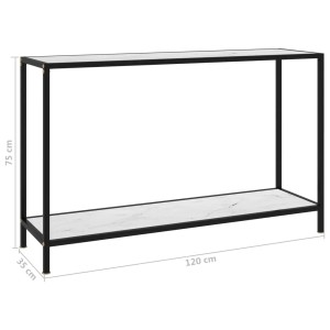 vidaXL Konsolentisch, weiß, 120x35x75 cm, Hartglas mit Marmoroptik, Stahlgestell. Wohnzimmertisch.