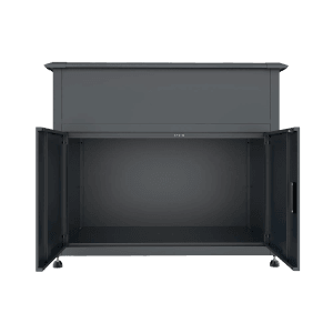 Offenes Westmann Metall-Hochbeet Plexa in Anthrazit mit Stauraum unter der Pflanzfläche.