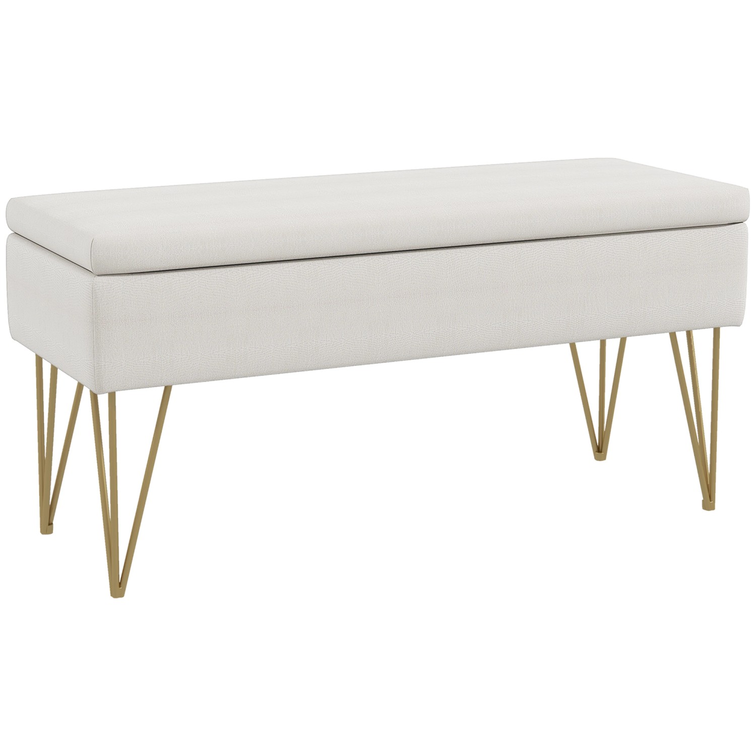 HOMCOM Sitzbank Polsterbank mit Stauraum Leinenoptik 100 x 40 x 49 cm Creme