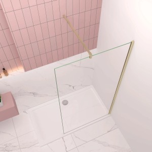 AICA Walk-In Dusche 140x200cm mit goldener Stabilisierungsstange und 8mm ESG Glas.