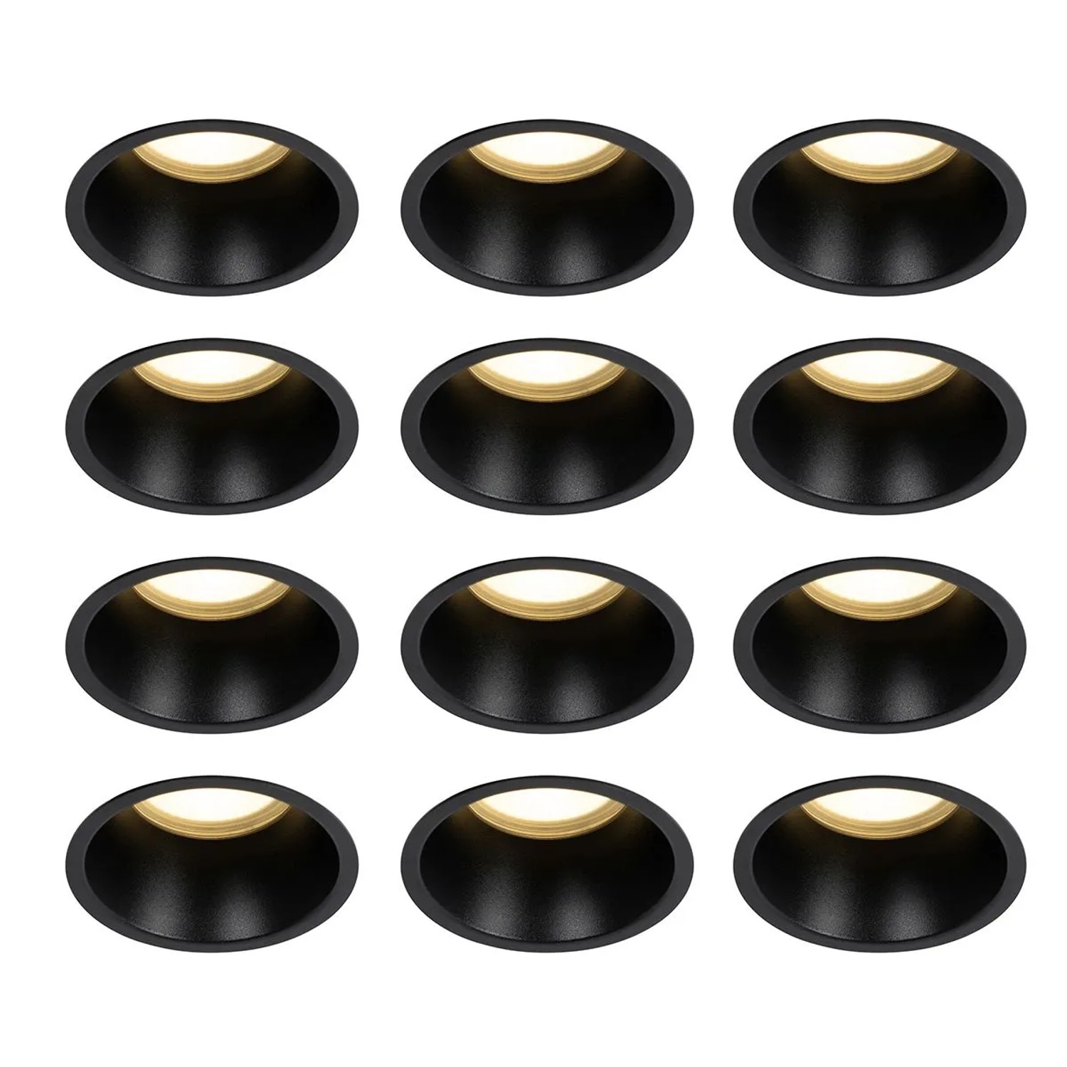 QAZQA Set mit 12 Einbaustrahlern Schwarz GU10 70mm IP44 Dept