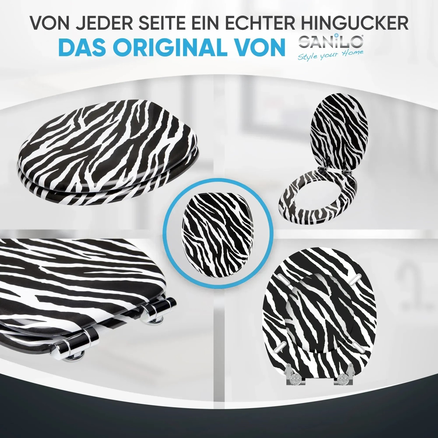 Sanilo WC-Sitz Zebra Look mit Absenkautomatik, Toilettendeckel aus Holz.