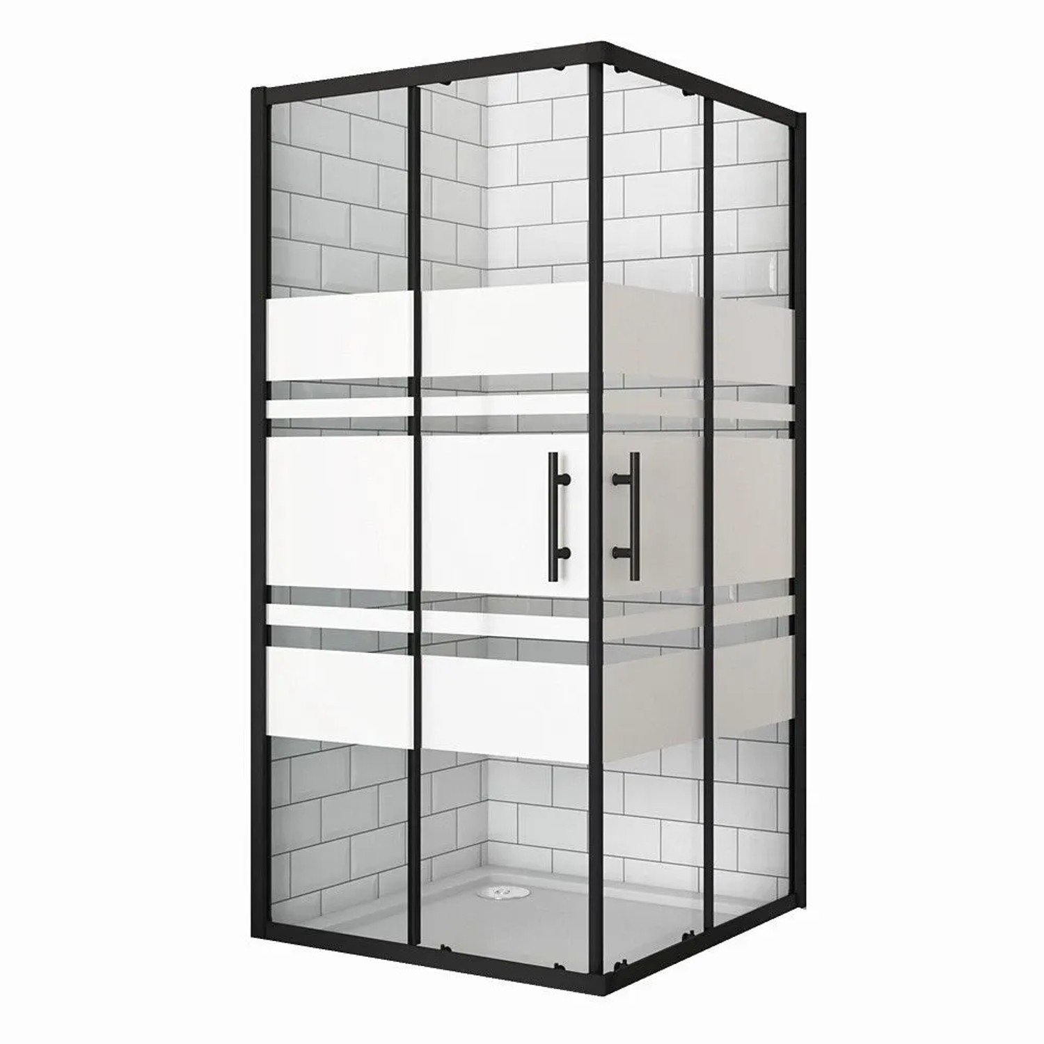 Duschparadies Duschkabinen 80 x 80 x 195cm Eckeinstieg Duschkabine Schiebetür 6mm EasyClean Gestreiftesglas Schwarz