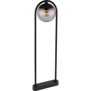 Schwarze, moderne Globo Außenleuchte mit Rauchglas-Schirm, 100 cm hoch.