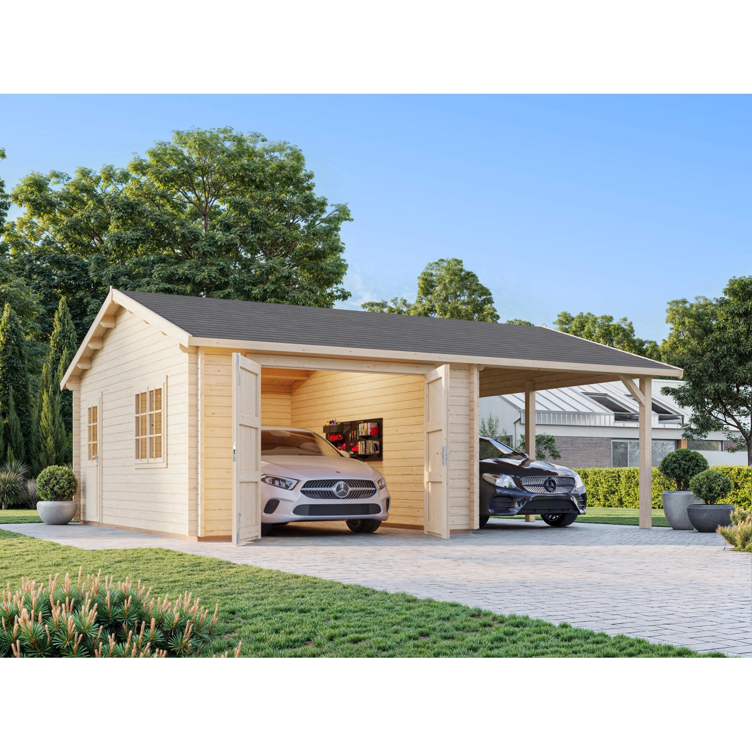 Palmako Garage Roger mit Holztor 653 x 550 cm Lackiert Weiß FSC® günstig online kaufen