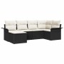 Schwarzes 6-tlg. vidaXL Garten-Sofa-Set aus Poly Rattan mit Kissen.