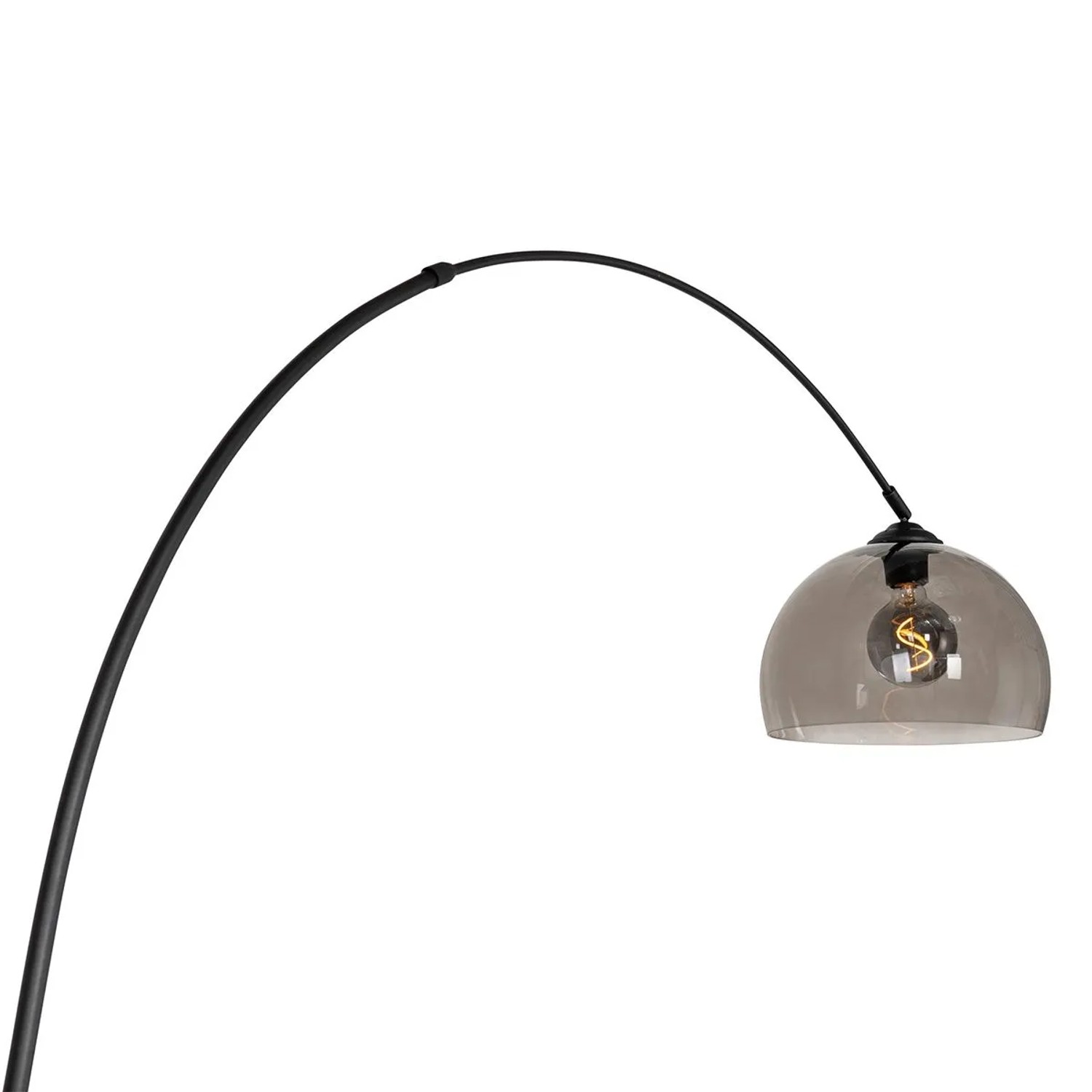 Moderne Bogenlampe Arc von QAZQA, schwarz mit Rauchglas, für Innenräume.