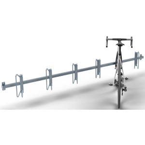 Schake Fahrradständer Reihenparker, feuerverzinkt, zur Wandmontage mit Fahrrad.