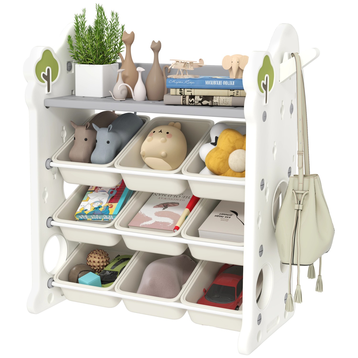 AIYAPLAY Kinderregal Spielzeugregal HDPE Cremeweiß 77L x 42B x 94H cm