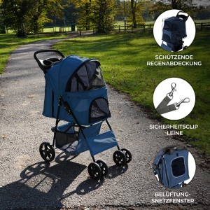Marineblauer Monstershop Haustierwagen mit Regenabdeckung für Hunde und Katzen.