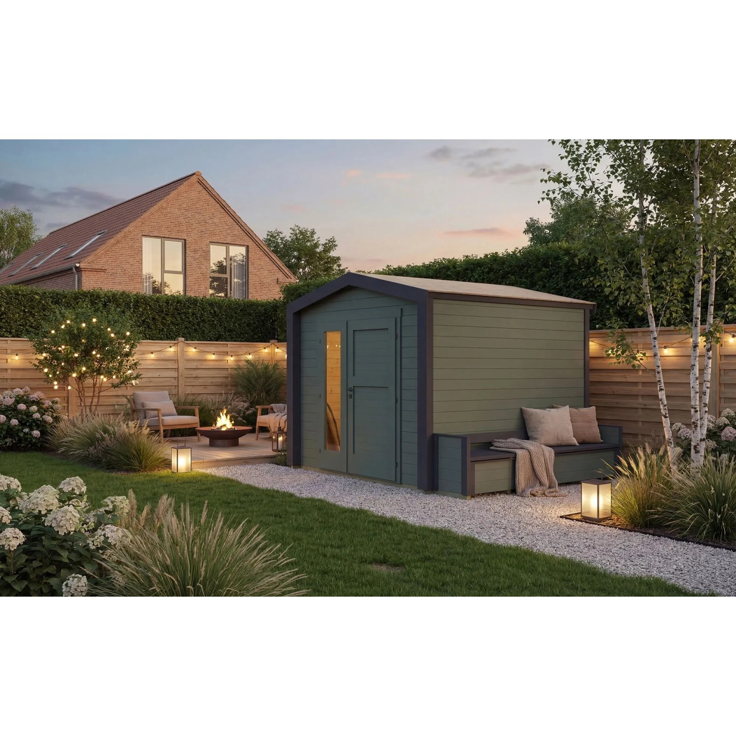 Weka Holz-Gartenhaus Killarney Satteldach Grau-Grün Lasiert 308 cm x 263 cm