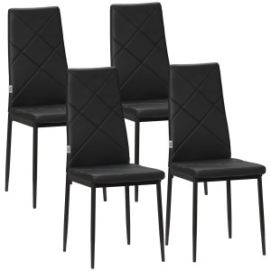HOMCOM 4er-Set Küchenstühle, schwarzes Kunstleder, Stahlbeine. Esszimmerstühle im modernen Design.