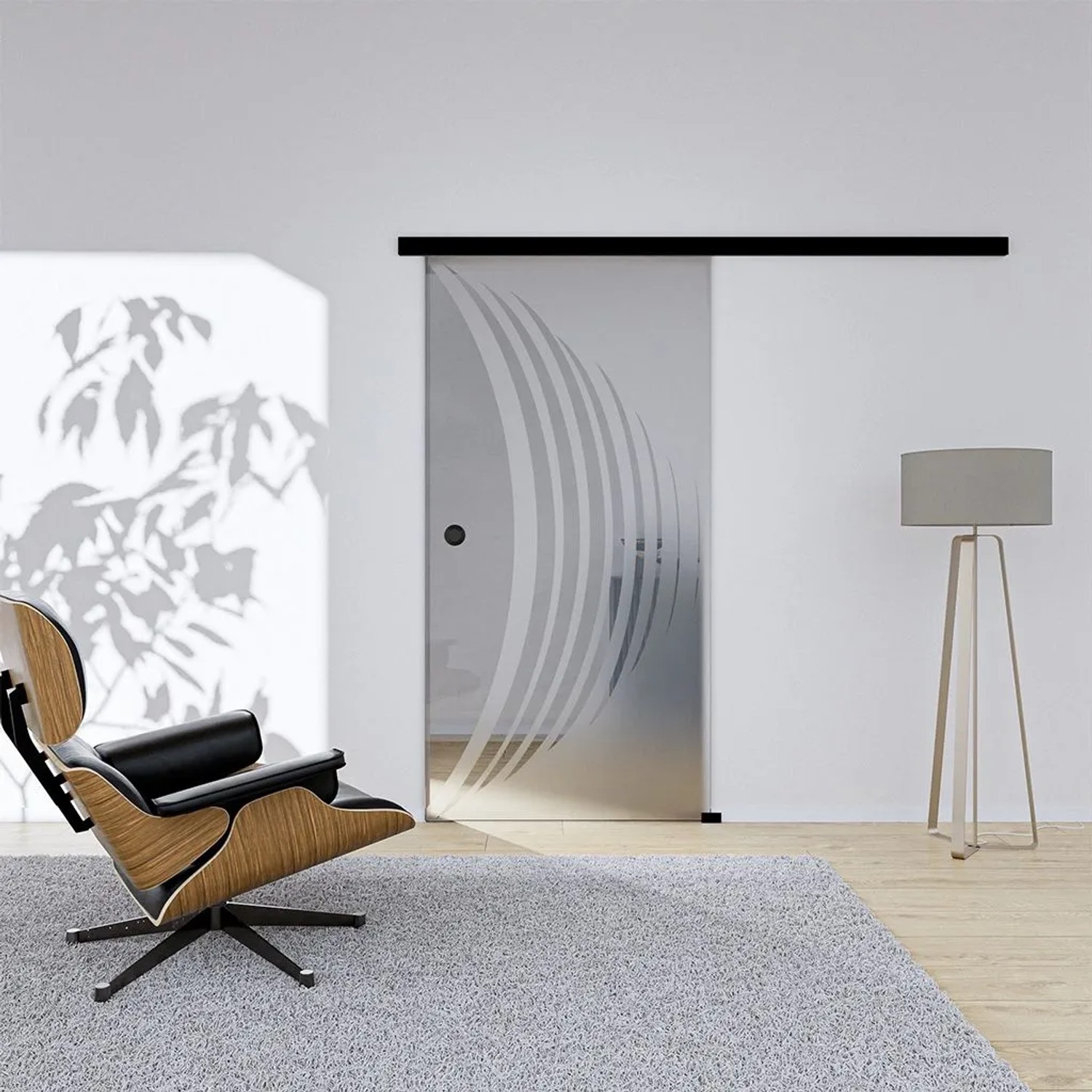 Hansaglas Glasschiebetür Avus 1 900 x 2050 mm Komplettset Schwarz Muschelgriff SoftClose