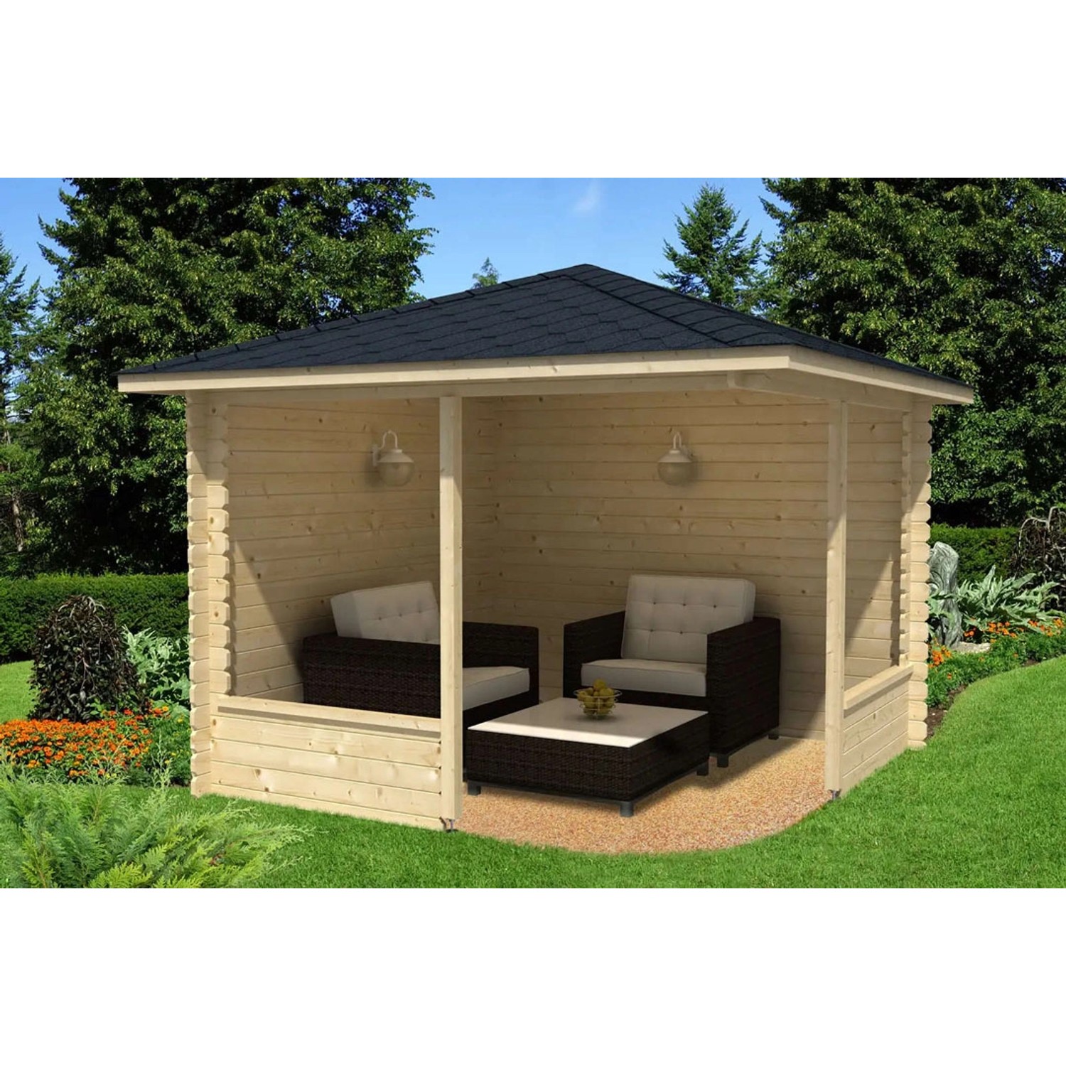 Alpholz Gartenhaus Maik-28 Spitzdach Unbehandelt 325 cm x 325 cm günstig online kaufen