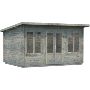 Graues Palmako Lisa Holz-Gartenhaus mit Pultdach, 400x300 cm. Gartenhaus aus Holz.