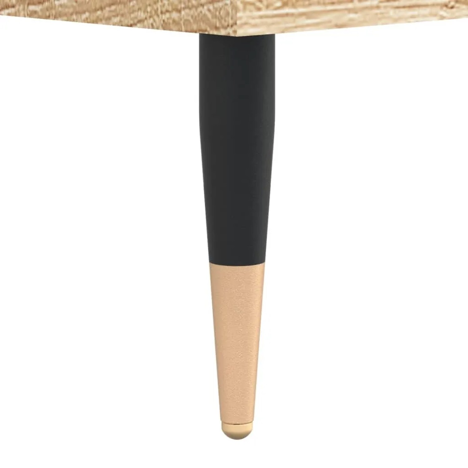 Detailaufnahme Nachttisch Sonoma-Eiche: Tischbein aus Holzwerkstoff, schwarz/goldfarben.