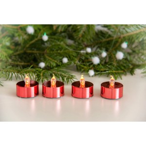 FlowerPower LED-Teelichter Riga, 4er-Set in Rot, für stimmungsvolle Beleuchtung.