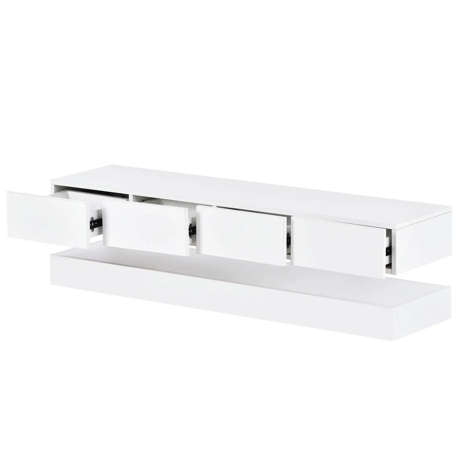 okwish TV Schrank mit LED Wandmontage Schubladen Wohnzimmer 130x33x15cm Weiß