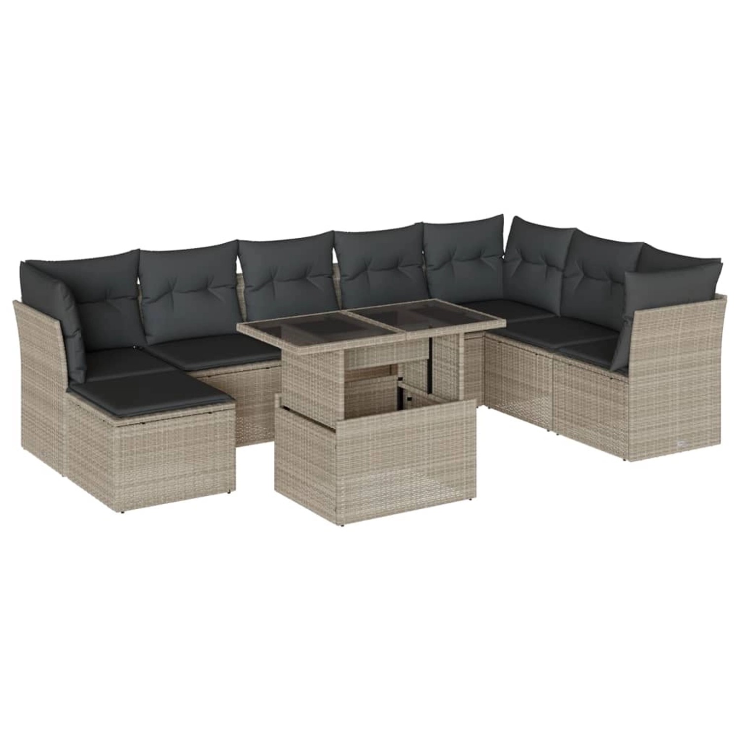 vidaXL 9-Tlg Garten-Sofagarnitur mit Kissen Hellgrau Poly Rattan 3266792 günstig online kaufen