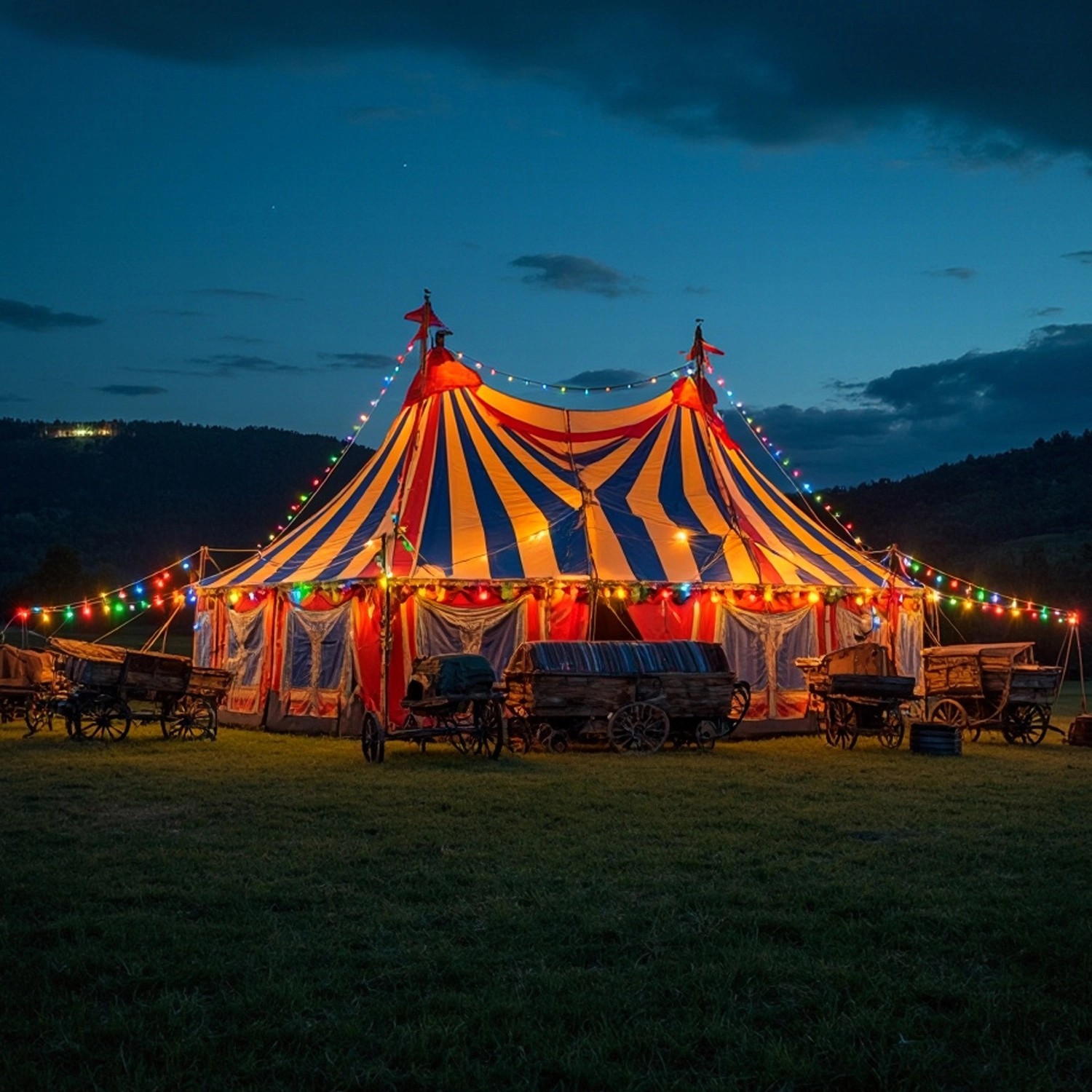 Illu-Partylichterkette: Buntes Zirkuszelt mit 40 LED-Kugellampen für Biergarten & Garten.