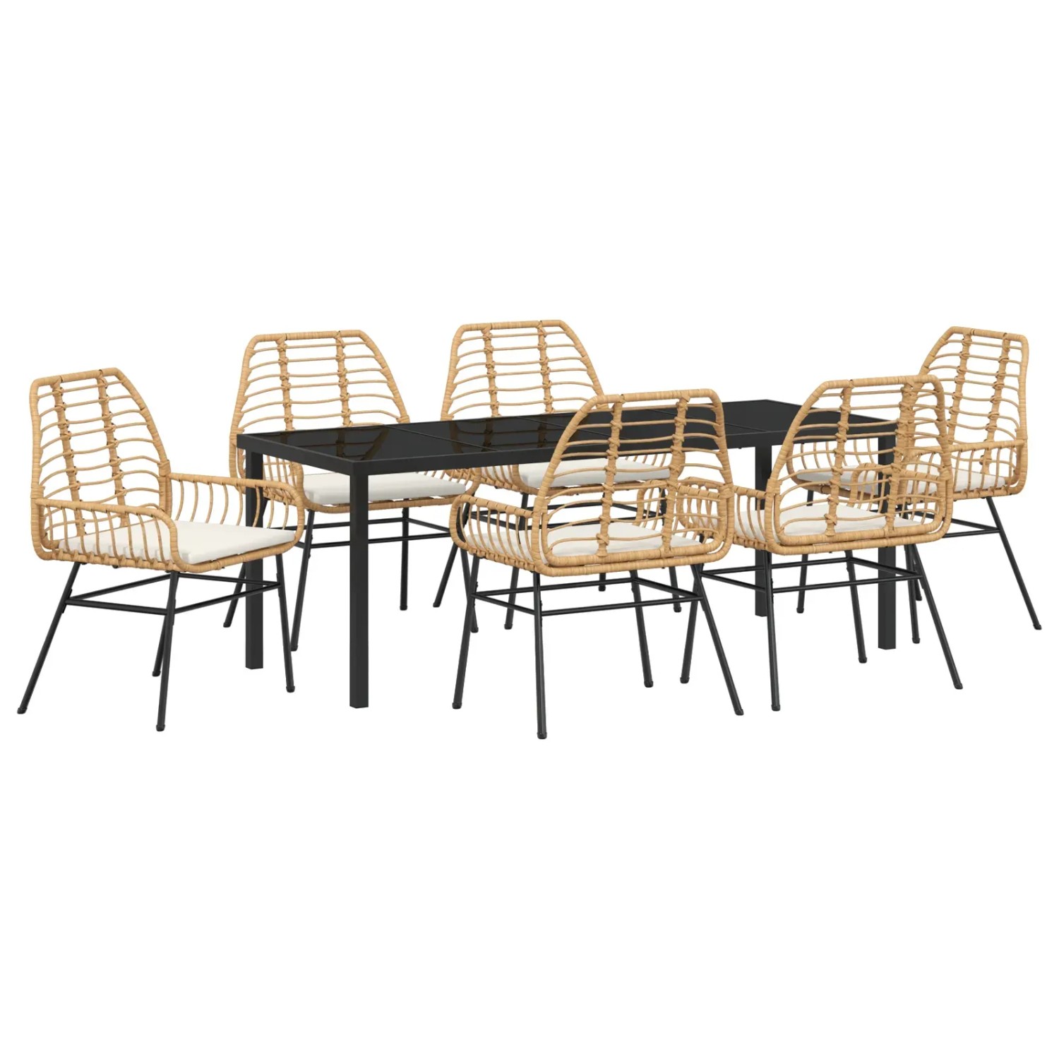 vidaXL Garten Essgruppe 7-Tlg Braun Poly Rattan 3380867