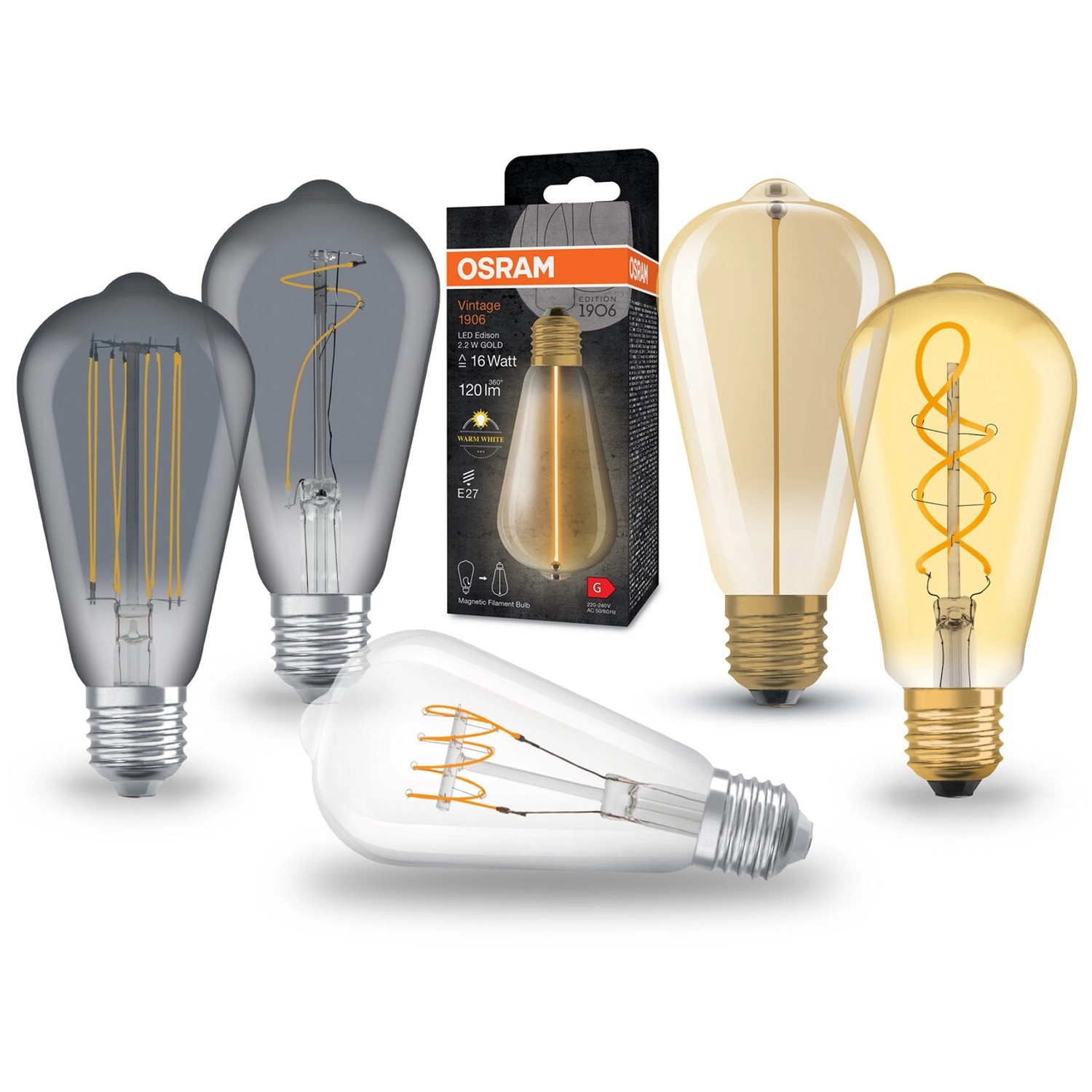 Osram LED-Leuchtmittel E27 Edisonform, verschiedene Ausführungen. Vintage-Look, dimmbar.