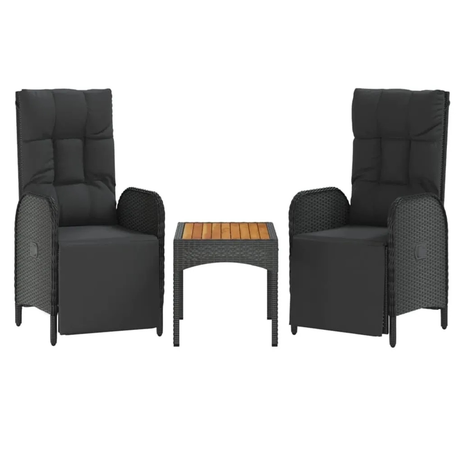 vidaXL Garten-Relaxstühle 2 Stk mit Tisch Schwarz Poly Rattan 319910