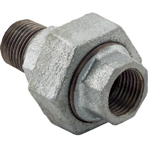 Temperguss-Fitting 18,6/21 mm: Verbindungsstück für verzinkte Rohre mit Innen- und Außengewinde.