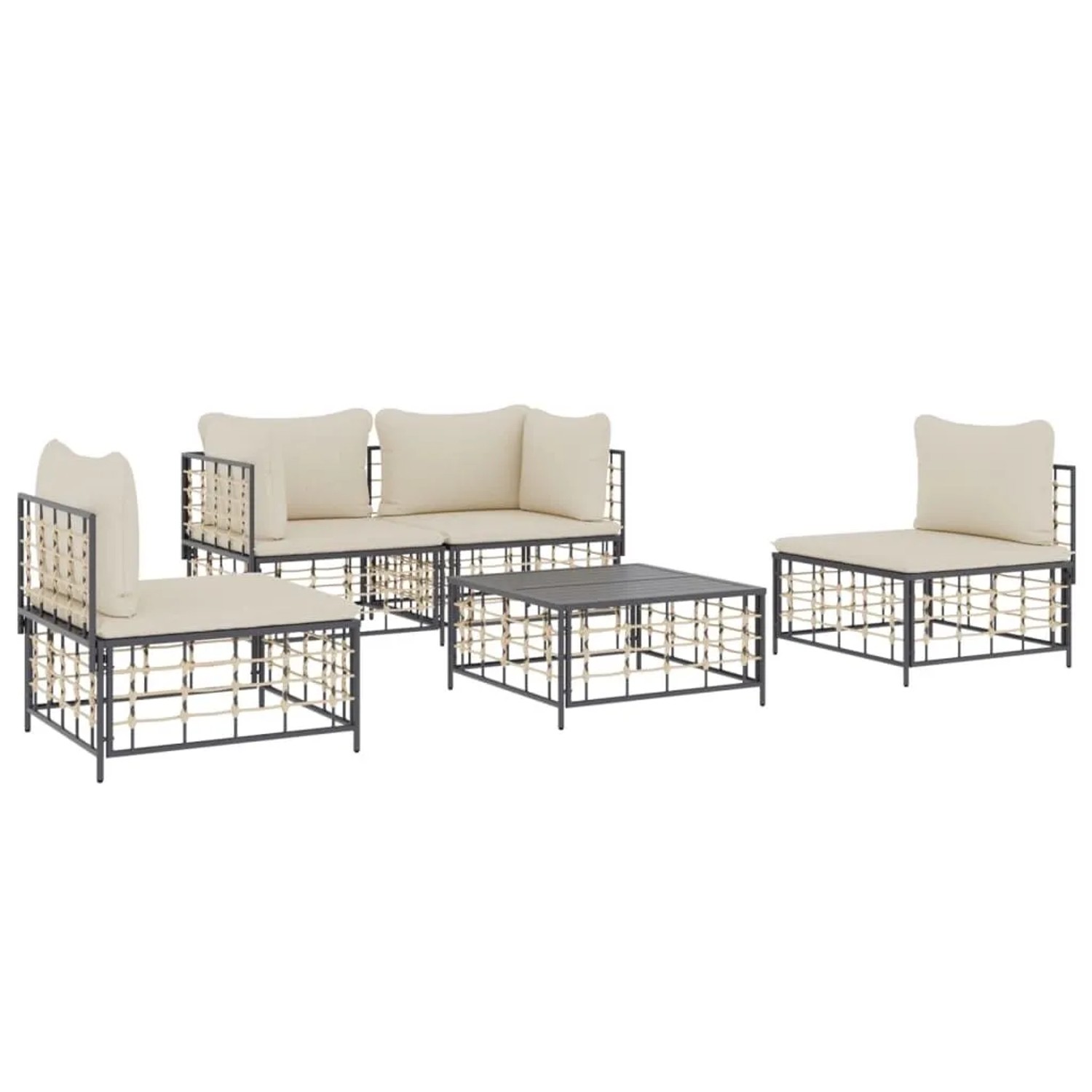 vidaXL 5-Tlg Garten-Lounge-Set mit Kissen Anthrazit Poly Rattan 3186714
