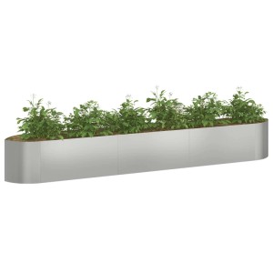 vidaXL Hochbeet aus verzinktem Stahl, 300 cm lang, mit grünen Pflanzen. Robustes, modernes Gartenbeet für den Außenbereich.