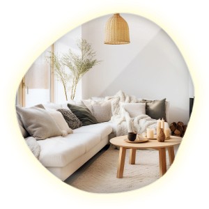 Tulup LED-Lichtspiegel 97 x 96 cm Badezimmerspiegel Industrieller Wandspiegel Asymmetrischer Spiegel Neutralweiß 4000K