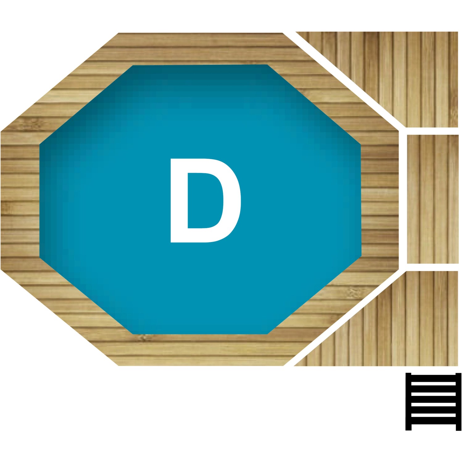 Karibu Holzpool Modell 1 D KDI: Acht­eckiger Pool mit Leiter und blauem Innen­becken.