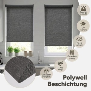 Sekey Seitenzugrollo Uni Klemmfix Lichtschutz ohne Bohren Grau 60x130cm