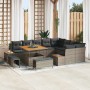 Graues 12-tlg. vidaXL Garten-Sofa-Set aus Poly Rattan mit Tisch und Kissen für Terrasse und Garten.
