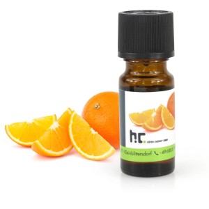 Höfer Chemie Duftöl Orange, 10ml Flasche mit Orangen und Orangenscheiben.