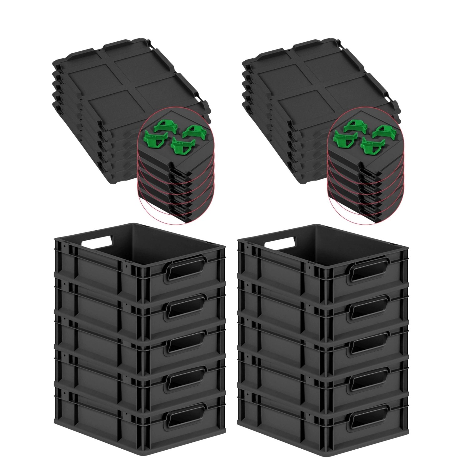 PROREGAL SuperSparSet 10x Eurobox Nextgen Grip Mit Scharnierdeckel Und Grün günstig online kaufen
