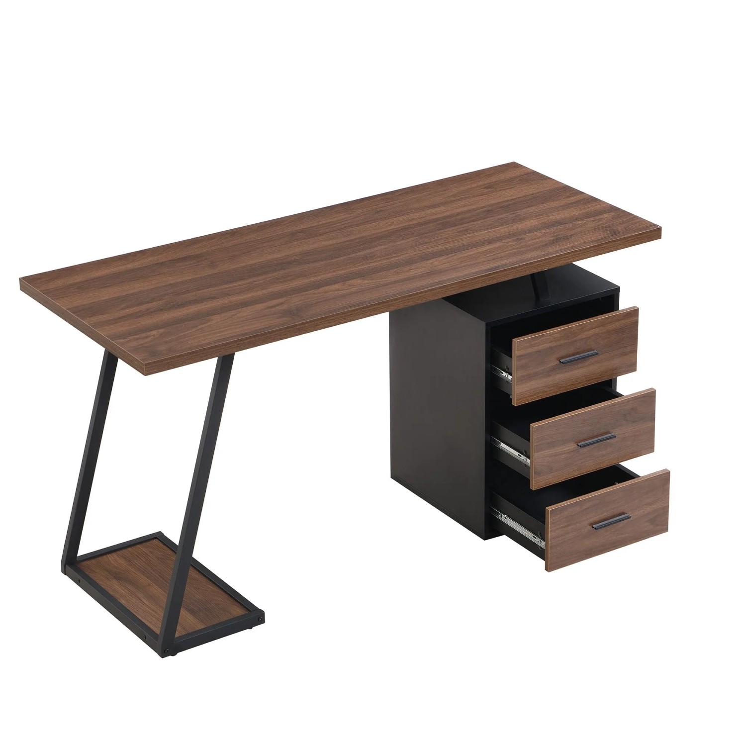 okwish Schreibtisch mit 3 Schubladen Industrial Büro Arbeit 135x58x75cm Schwarz