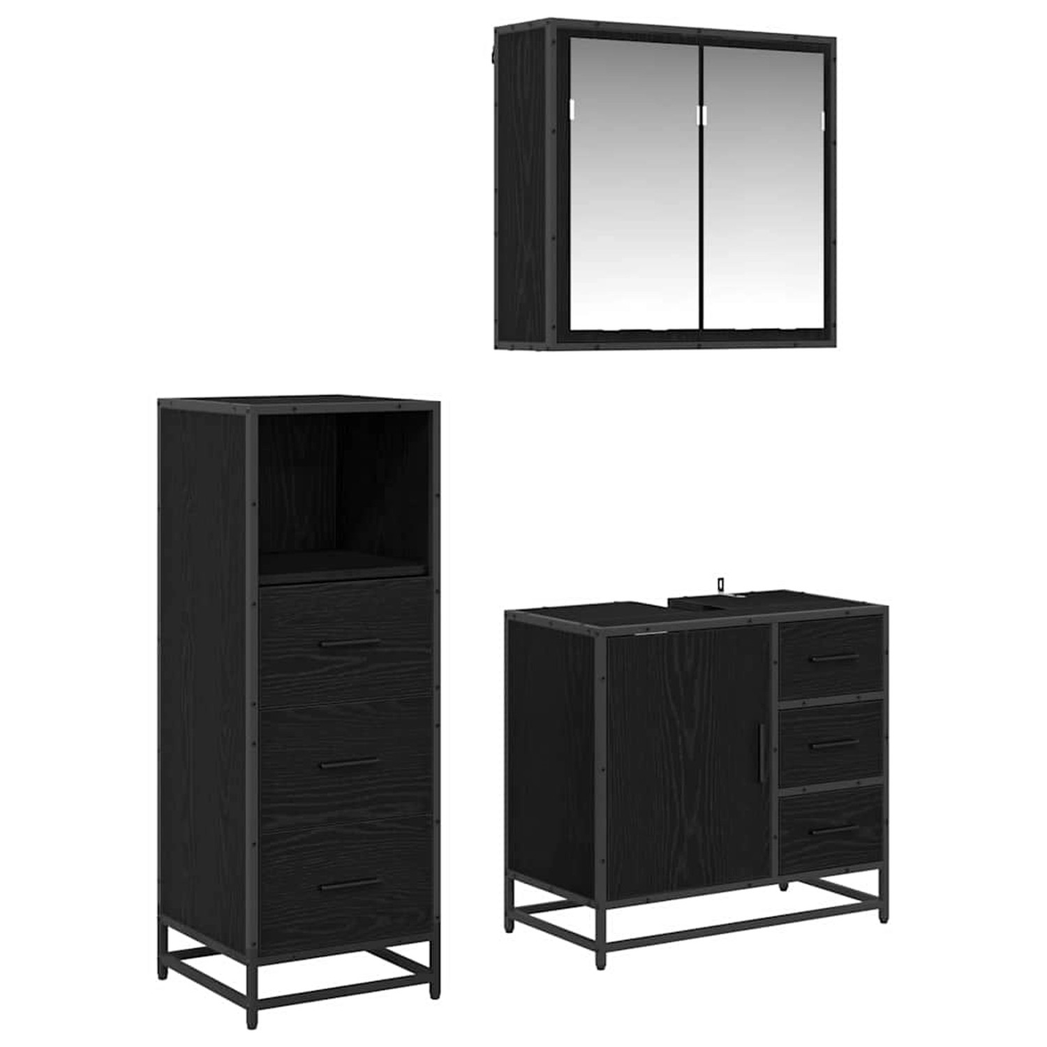 vidaXL Badezimmermöbel Set 3-Tlg Schwarz Eichen-Optik Holzwerkstoff 3402425 günstig online kaufen