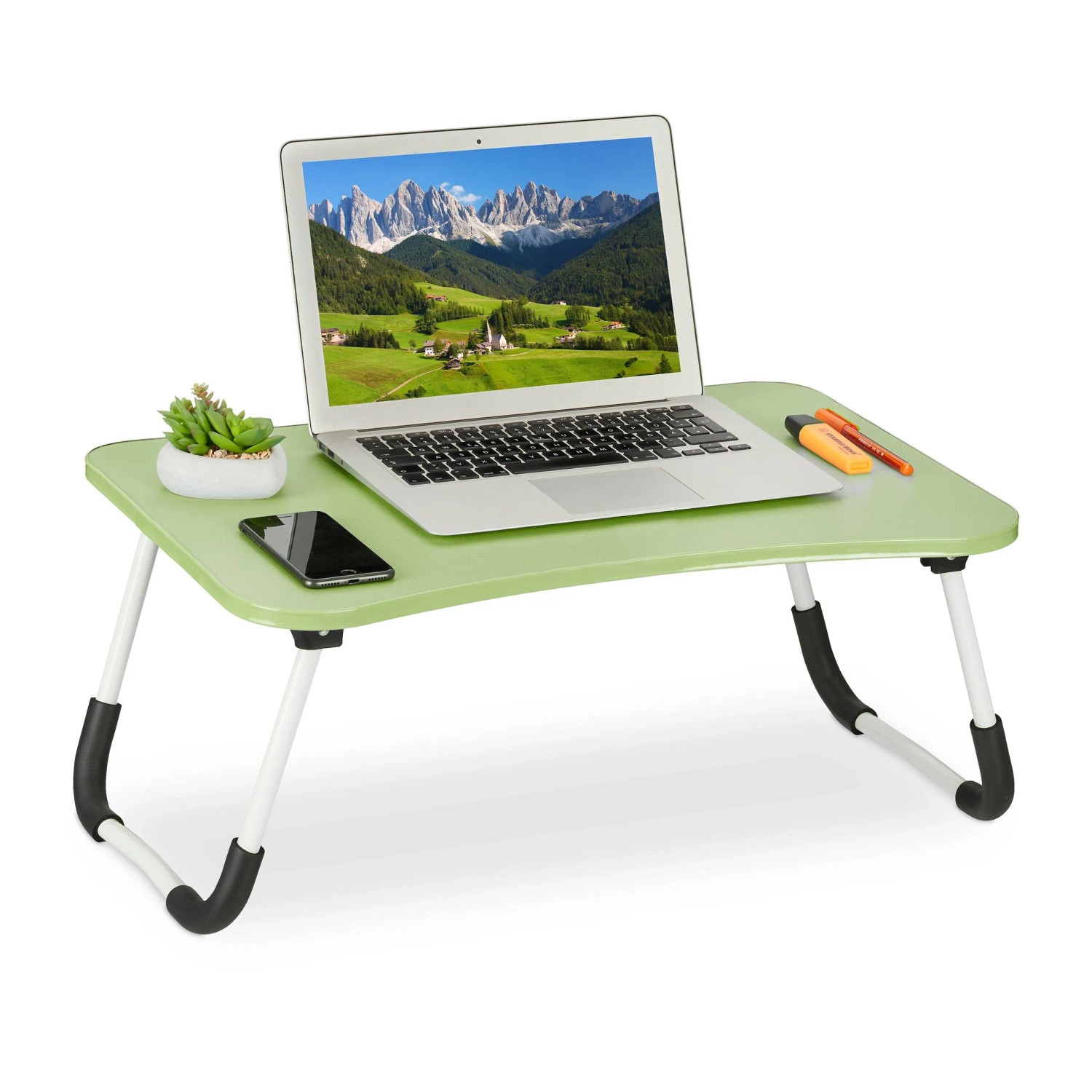 Relaxdays Laptoptisch MDF Eisen Grün Klappbar 63 cm x 40 cm x 26 cm 2 kg