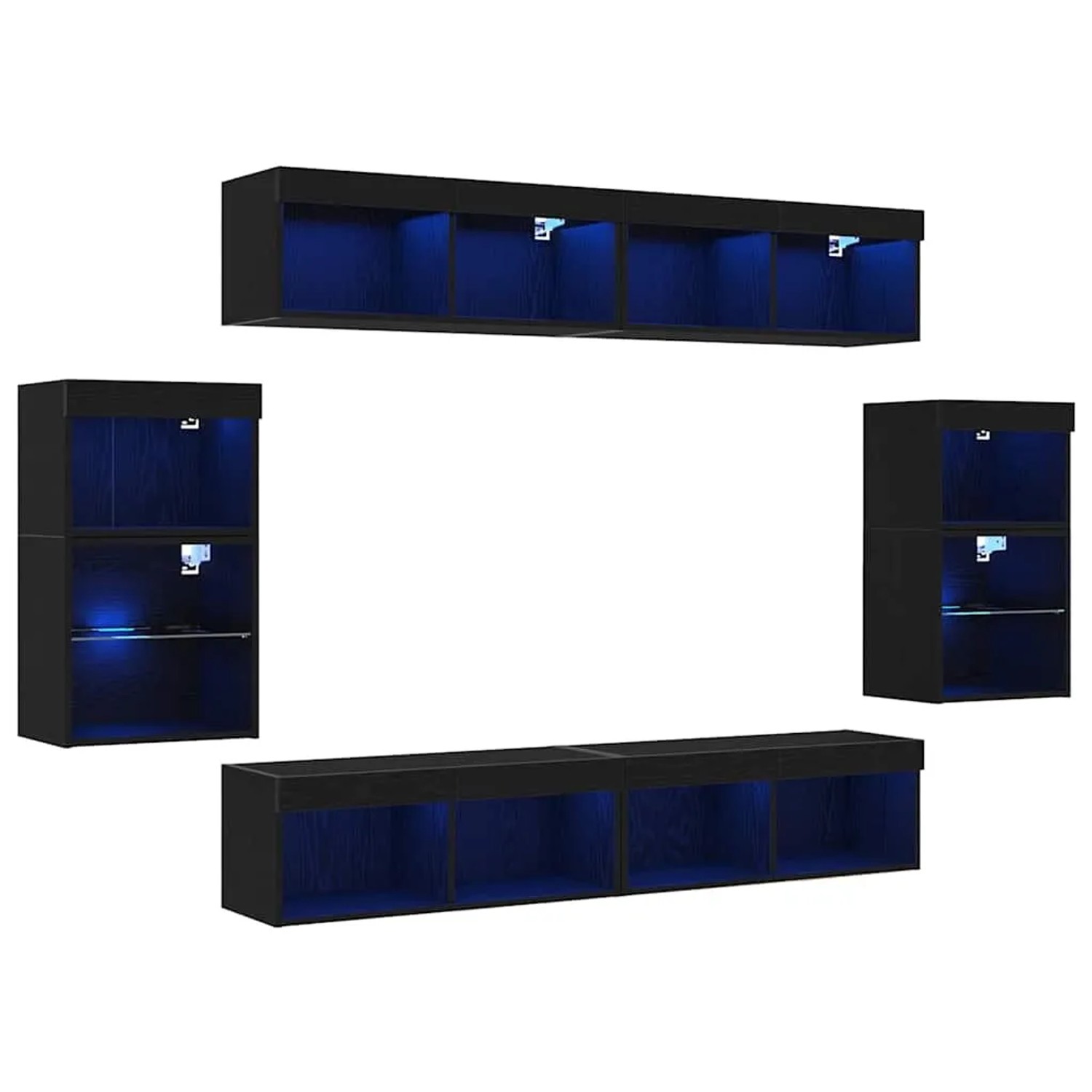 vidaXL TV-Schrank-Set Wandmontiert 8-Tlg Schwarz Eichen-Optik 3334388 günstig online kaufen