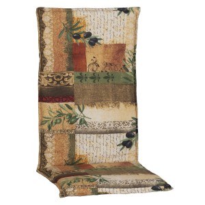 Beige-naturfarbene Beo Sitzauflage Glasgow für Hochlehner Gartenstühle mit Oliven-Motiv.