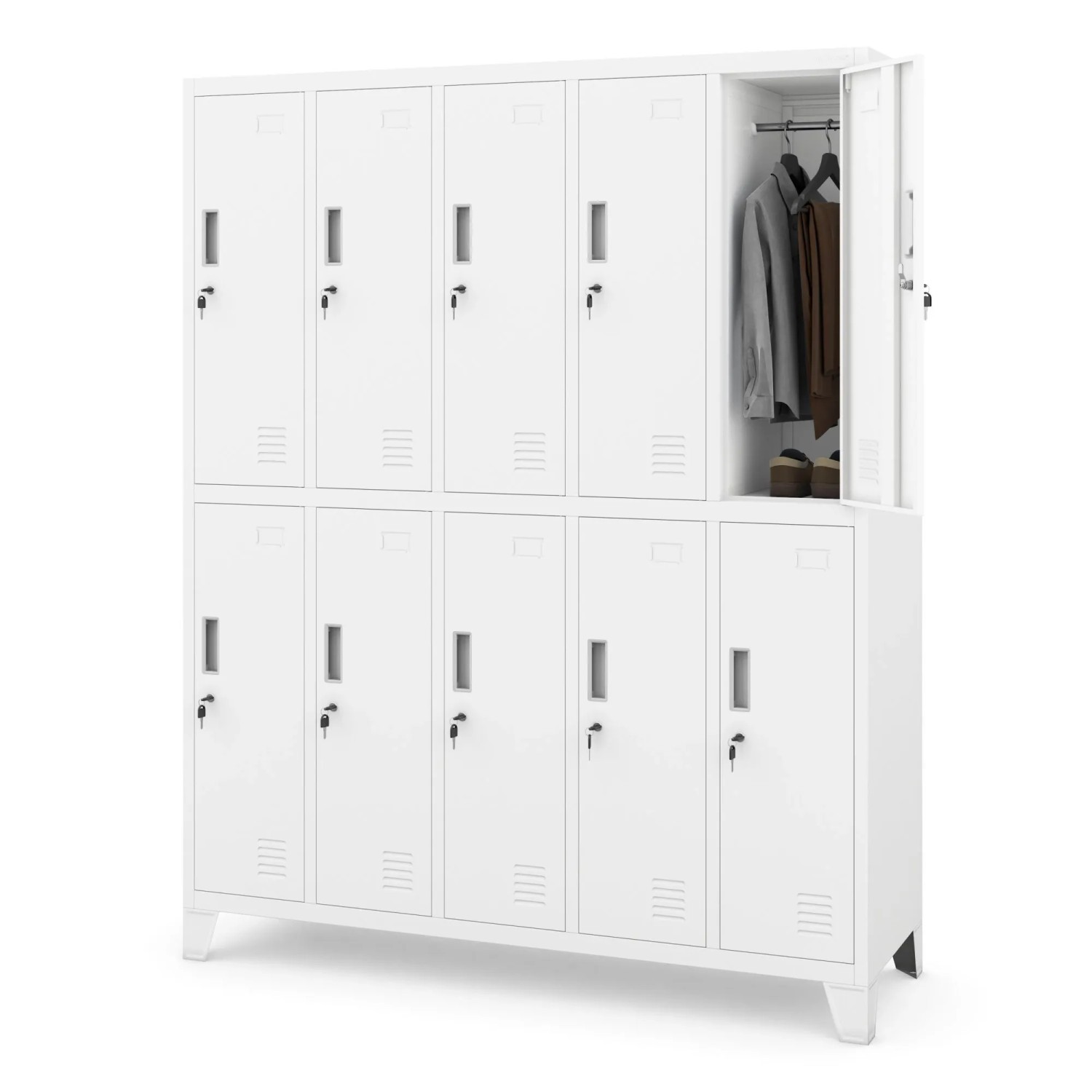 Jan Nowak Metallspind Umkleideschrank 10 Fächer 136x172x45 Cm Mit Belüftung Und Zylinderschlössern Weiß_2