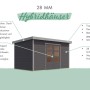 Karibu Gartenhaus Domingo 3 A mit Verlängerung, natur-anthrazit, mit Stahlecken und Trapezblechdach.