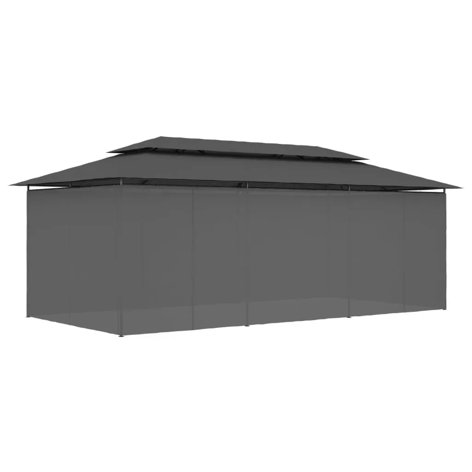 Anthrazitfarbener vidaXL Pavillon 600x298x270 cm mit Vorhängen für Garten & Terrasse.