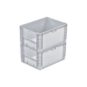 2 graue PROREGAL Euro-Norm Großbehälter 168L, stapelbare Transportboxen mit Deckel für Lager und Werkstatt.