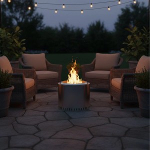 Relaxdays Feuerschale Edelstahl Silber Rauchfrei Doppelwandig 40,5 cm x 49 cm 9,6 kg