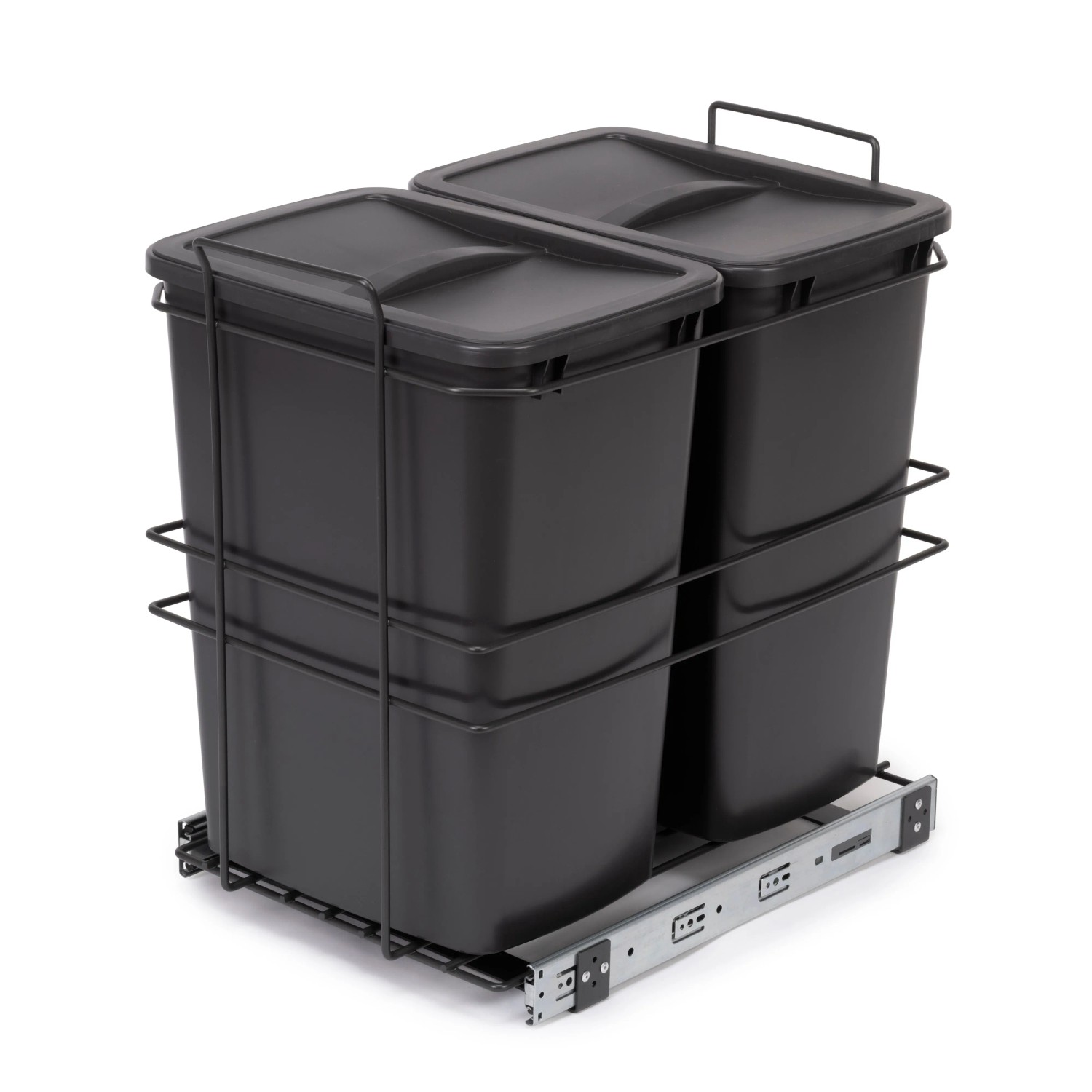 Emuca Recycle Küchenabfallbehälter 2 x 12 L Bodenbefestigung und Handauszug und Automatische Auszug Kunststoff Anthrazitgrau