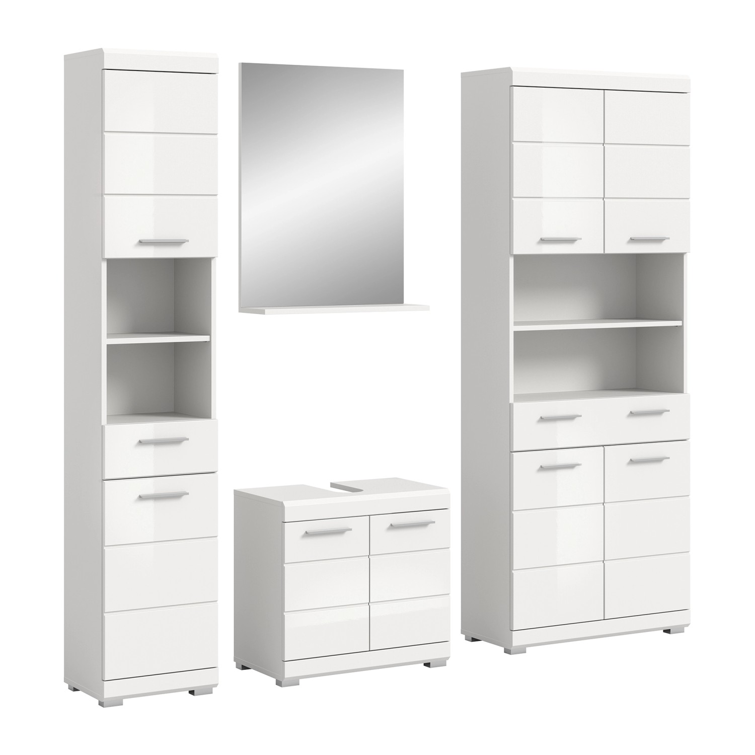 Badkombination mit Spiegel 186 cm x 191 cm x 34 cm Front Weiß Hochglanz FSC®