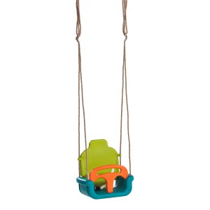 Axi 3-in-1 Baby-Schaukelsitz in Grün, Türkis und Orange mit Seilen zum Aufhängen.