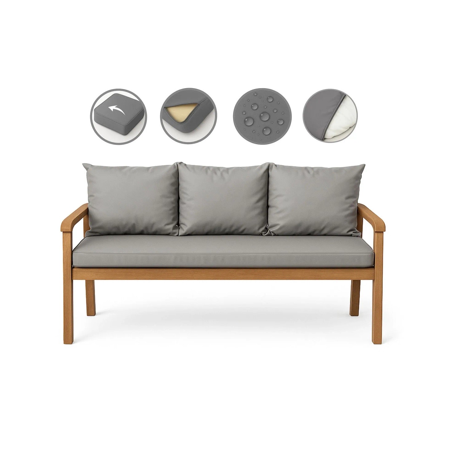Graues Setgarden Bankkissen-Set für 3-Sitzer Gartenbank, bestehend aus Sitz- und Rückenkissen.
